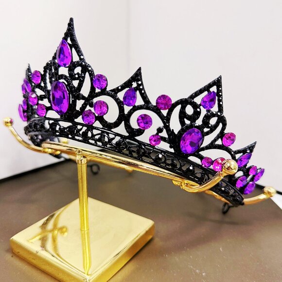 Violet Crystal Tiara, Black Crown, Princess Tiara, Goth Headband, Purple Crystal main image 2